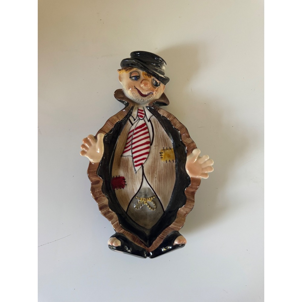 Vintage Ceramic Hobo Clown Valet Tray Ashtray Hand Painted Mid Century Kitsch 9"